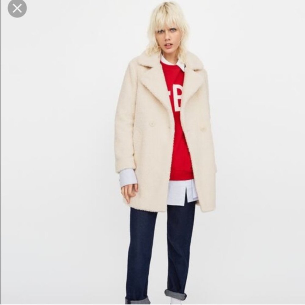 Zara Ecru Faux Fur Teddy Coat